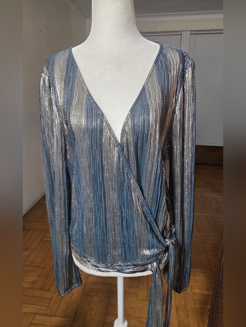 Pookie & Sebastian metallic striped wrap top